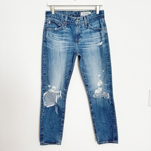 Adriano Goldschmied Denim Ex-Boyfriend Slim Distressed Ripped Jeans Blue Size 25 - Picture 1 of 7